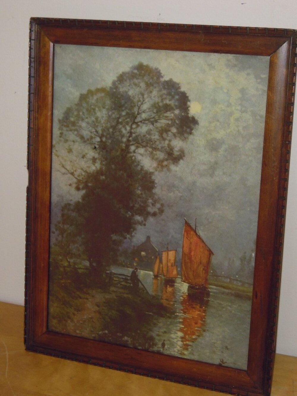 Antique Mahogany Arts Crafts Rectangle Picture Frame Wood Vintage Ferryman Corot
